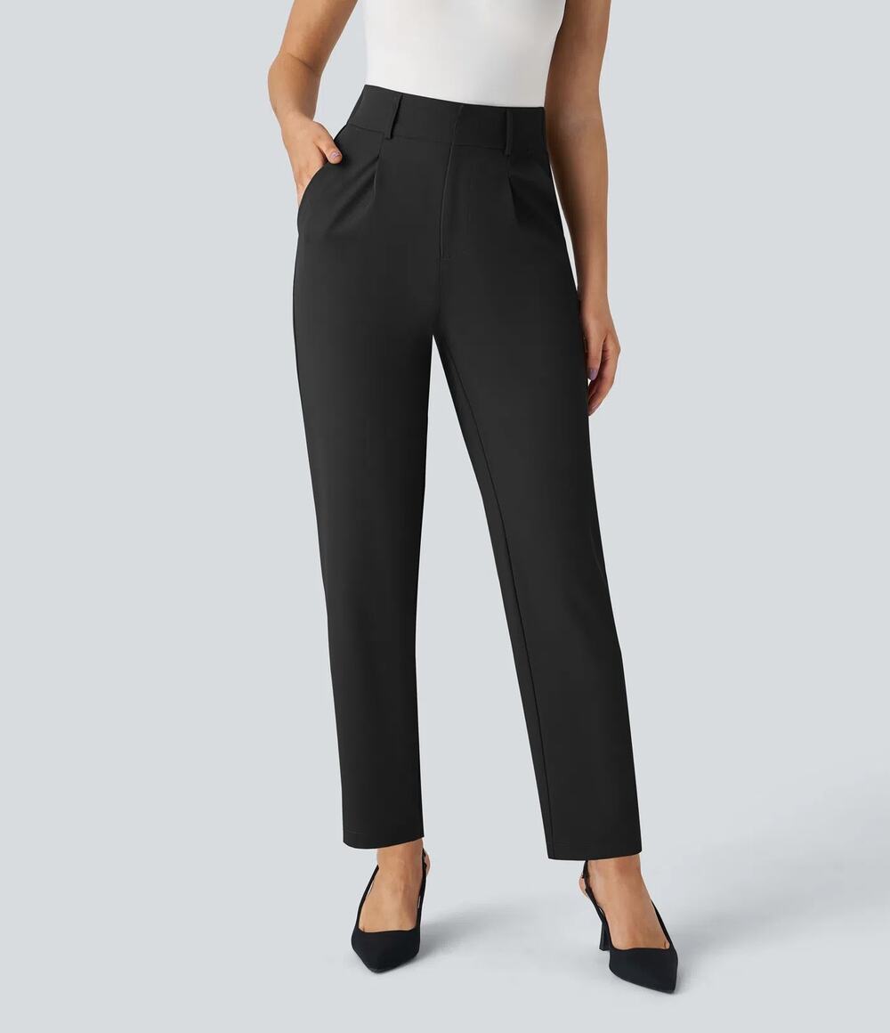 Halara Flex High Waisted Pocket Solid Work Tapered Pants Black L